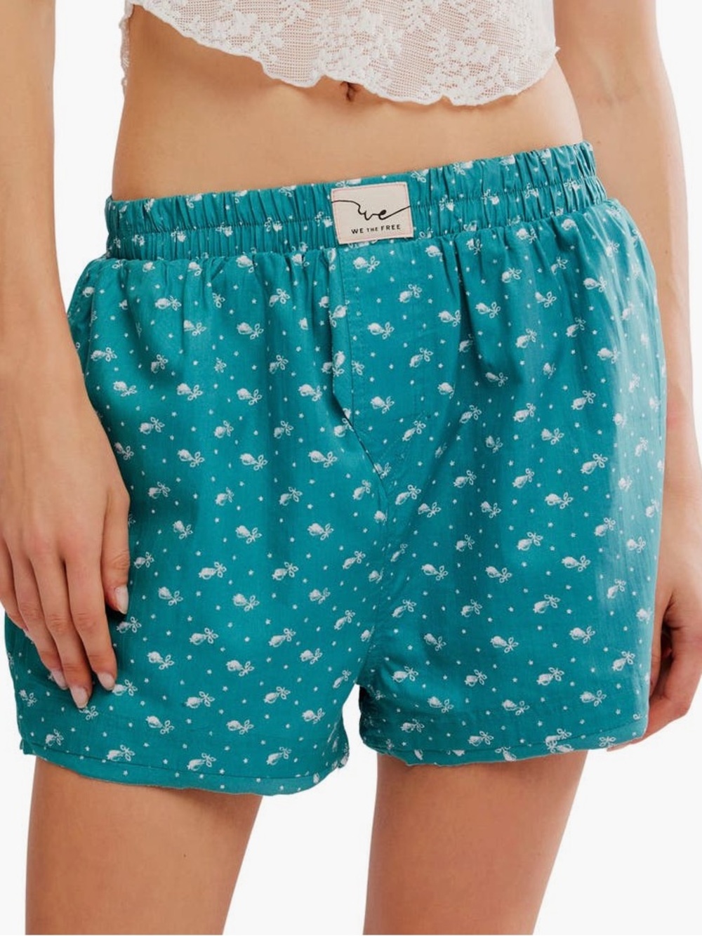 Free People Day to Day Teal Floral Boxer Shorts, NWT, Size XL